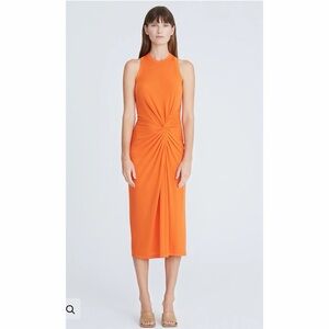 NWT Halston Heritage Paige Jersey Twist Front Vibrant Orange Midi Dress